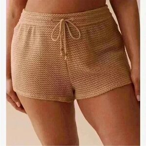 La Vie En Rose Crochet Swim Short, size XL, nude/beige, mid to high-rise.